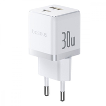Мережевий зарядний пристрій Baseus Palm Fast Charger Type-C+USB 30W (With Cable Type-C to Type-C 60W 1m) White