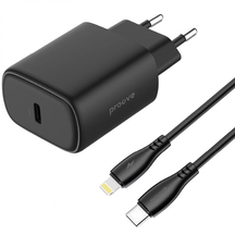 Мережевий зарядний пристрій Proove Silicone Power 2 20W (Type-C) + Cable Type-C to Lightning (1m) Black