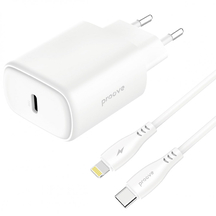 Мережевий зарядний пристрій Proove Silicone Power 2 20W (Type-C) + Cable Type-C to Lightning (1m) White