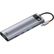 USB-хаб Baseus Metal Gleam Series 11-in-1 Multifunctional Type-C HUB Docking Station Space Gray (Type-C to HDMI*2+USB3.0*3+PD*1+RJ45*1+SD/TF*1+VGA*1+3.5mm*1) (CAHUB-CT0G)