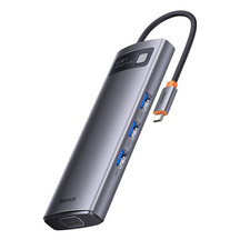 USB-хаб Baseus Metal Gleam Series 8-in-1 Multifunctional Type-C HUB Docking Station Gray (Type-C to HDMI*1+USB3.0*3+PD*1+SD/TF*1+VGA*1) (WKWG050013)