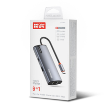 USB хаб (док-станція) СolorWay USB-C 6-в-1 Type C PD 100W/USB3.0х3/HDMI 4К/RJ45 (CW-HUB02)