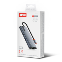 USB хаб (док-станція) СolorWay USB-C 6-в-1 Type C PD 100W/USB3.0х3/USB2.0/RJ45 (CW-HUB03)