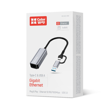 Адаптер мережевий ColorWay USB-A/USB-С 3.0 - RJ45 Gigabit Ethernet (CW-AD-CRG)