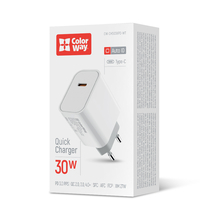 Мережевий зарядний пристрій ColorWay Power Delivery Port PPS USB Type-C (30W) білий (CW-CHS038PD-WT)