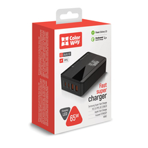 Мережевий зарядний пристрій ColorWay Power Delivery (2USB-A + 2USB TYPE-C) (65W) чорне (CW-CHS040PD-BK)