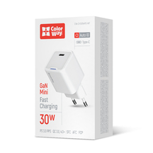 Мережевий зарядний пристрій ColorWay GaN Mini 30W PD Port PPS USB-C білий (CW-CHS054PD-WT)