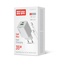 Мережевий зарядний пристрій ColorWay GaN Mini 35W PD Port PPS USB (Type-C PD + USB QC4.0) cable Type-C (CW-CHS055PDC-WT)
