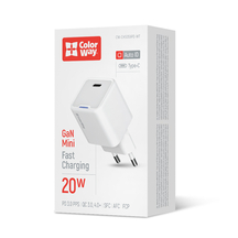 Мережевий зарядний пристрій ColorWay GaN Mini 20W PD Port PPS USB-C білий (CW-CHS059PD-WT)