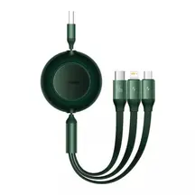 Кабель Baseus Bright Mirror 2 Series Retractable 3-in-1 Fast Charging Data Cable USB to Lightning+Type-C+MicroUSB 66W 1.1m Green