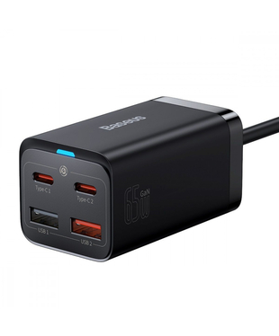 Мережевий зарядний пристрій Baseus GaN3 Pro 65W (2 Type-C + 2 USB) + Кабель Type-C to Type-C 100W (1m) Black