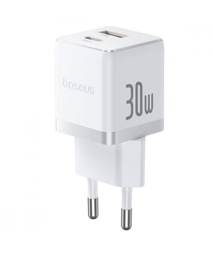 Мережевий зарядний пристрій Baseus Palm Fast Charger Type-C+USB 30W White