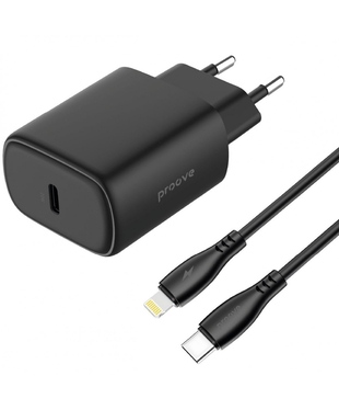 Мережевий зарядний пристрій Proove Silicone Power 2 20W (Type-C) + Cable Type-C to Lightning (1m) Black