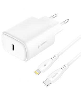 Мережевий зарядний пристрій Proove Silicone Power 2 20W (Type-C) + Cable Type-C to Lightning (1m) White