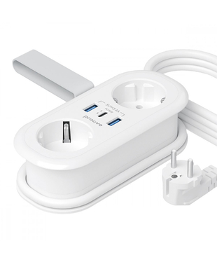 Мережевий фільтр Proove Supercoil 20W (2xAC + Type-C + 2xSB) 1.5m White