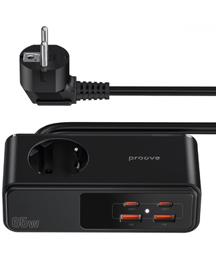 Мережевий фільтр Proove Homester Pro 65W (AC + 2xType-C + 2xUSB) 1.5m Black