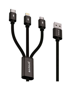Кабель Proove Triple Connection 3 in 1 Type-C + Micro USB + Lightning (1.3m) Black