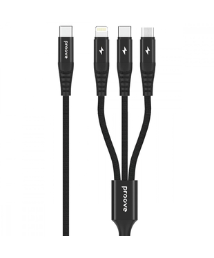 Кабель Proove Hydra 3 in1 Type-C + Micro USB + Lightning (1m) Black
