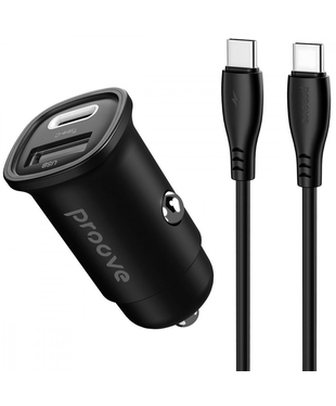 Автомобільний зарядний пристрій Proove Flash 30W (Type-C + USB) + Cable Type-C to Type-C Black