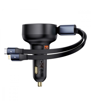 Автомобільний зарядний пристрій Baseus Enjoyment Pro Car Charger USB + Retractable C & iP Cable 60W Black