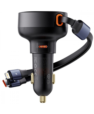 Автомобільний зарядний пристрій Baseus Enjoyment Pro Car Charger Type-C + Retractable C & iP Cable 60W Black