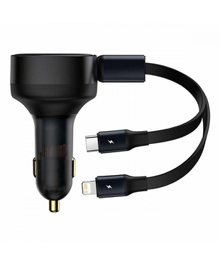 Автомобільний зарядний пристрій Baseus Enjoyment Retractable 2-in-1 Type-C + Type-C 33W Black