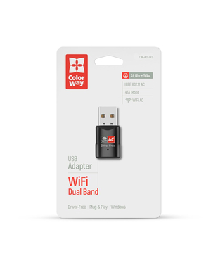 Адаптер ColorWay Wi-Fi дводіапазонний (2,4 ГГц/200 Мбіт + 5 ГГц/433 Мбіт) (CW-AD-W2)
