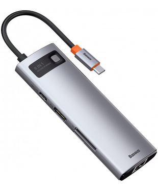 USB-хаб Baseus Metal Gleam Series 8-in-1 Multifunctional Type-C HUB Docking Station Gray (Type-C to HDMI*1+USB3.0*3+PD*1+RJ45*1+SD/TF*1) (CAHUB-CV0G)