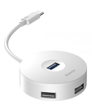 USB-хаб Baseus round box HUB adapter (Type-C to USB3.0*1+USB2.0*3) 10cm White (CAHUB-G02)