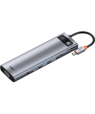 USB-хаб Baseus Metal Gleam Series 11-in-1 Multifunctional Type-C HUB Docking Station Space Gray (Type-C to HDMI*2+USB3.0*3+PD*1+RJ45*1+SD/TF*1+VGA*1+3.5mm*1) (CAHUB-CT0G)
