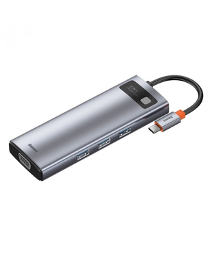 USB-хаб Baseus Metal Gleam Series 9-in-1 Multifunctional Type-C HUB Docking Station Space Gray (Type-C to HDMI*1+USB3.0*3+PD*1+RJ45*1+SD/TF*1+VGA*1) (CAHUB-CU0G)
