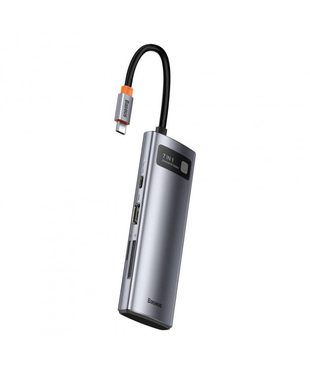 USB-хаб Baseus Metal Gleam Series 7-in-1 Multifunctional Type-C HUB Docking Station Gray (Type-C to HDMI*1+USB3.0*3+PD*1+VGA*1+RJ45*1) (WKWG040013)