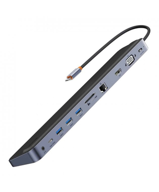 USB-хаб Baseus EliteJoy Gen2 11-Port Type-C HUB Adapter Dark gray (Type-C to HDMI*1+USB3.0*3+PD*1+VGA*1+SD/TF*1+RJ45*1+Type-C Data*1+3.5mm*1) (WKSX030013)