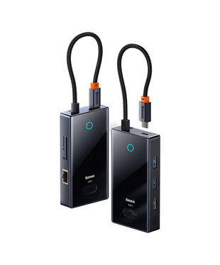 USB-хаб Baseus PioneerJoy 8-Port Type-C HUB Adapter Gray (Type-C to HDMI4K@60Hz*1+USB3.0*2+USB2.0*1+PD*1+RJ45*1+SD/TF*1) (WKYY030313)