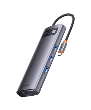 USB-хаб Baseus Metal Gleam Series 8-in-1 Multifunctional Type-C HUB Docking Station Gray (Type-C to HDMI*1+USB3.0*3+PD*1+SD/TF*1+VGA*1) (WKWG050013)