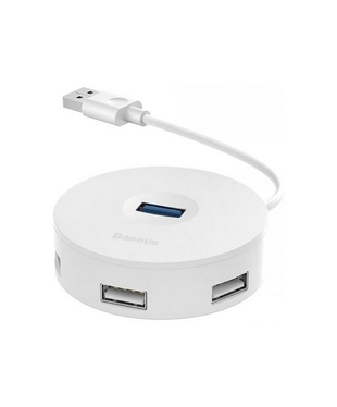 USB-хаб Baseus round box HUB adapter (USB3.0 to USB3.0*1+USB2.0*3) 10cm White (CAHUB-F02)