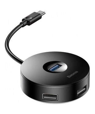 USB-хаб Baseus round box HUB adapter (Type-C to USB3.0*1+USB2.0*3) 10cm Black (CAHUB-G01)