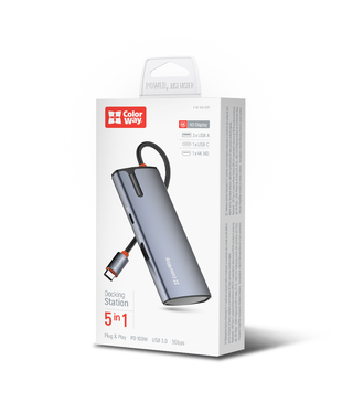 USB хаб (док-станція) СolorWay USB-C 5-в-1 Type C PD 100W/USB3.0х3/HDMI 4К (CW-HUB01)