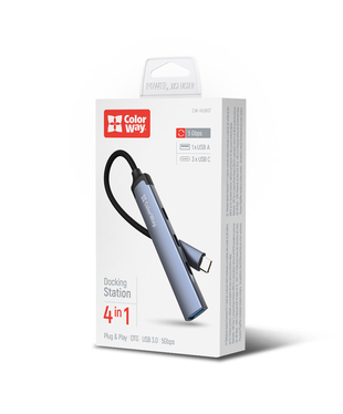 USB хаб СolorWay 4-в-1 USB-C USB-C2.0х3/USB3.0 (CW-HUB07)