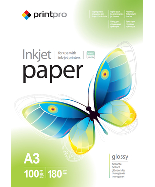 Фотопапір PrintPro глянцевий 180 г/м², A3, 100 арк. (PGE180100A3)