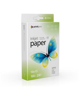 Фотопапір PrintPro глянцевий 230 г/м², 10х15, 100 арк. (PGE2301004R)