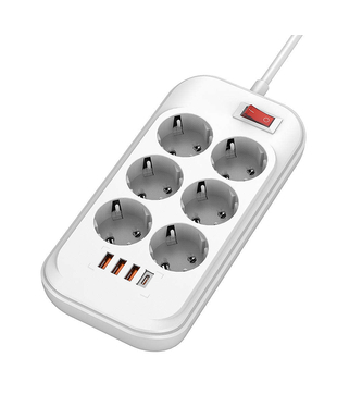 Мережевий фільтр-подовжувач СolorWay 6 розеток/4USB (Type-C PD20W + 3USB QC3.0) (38W) White 2M (CW-CHE64PDW)