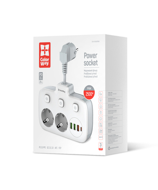 Мережевий фільтр-подовжувач СolorWay 2x220V/3xUSB-A/1xUSB-C (CW-CHE24PDW)