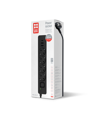 Мережевий фільтр-подовжувач СolorWay 4 розетки/3USB (2USB-A + 1 TYPE-C) (24W) Black 5M (CW-CHE435PDB)