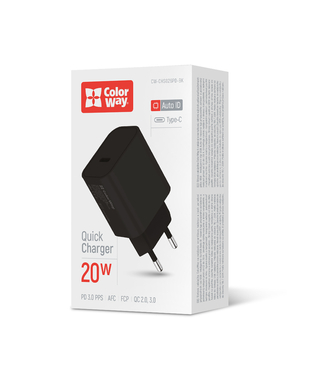Мережевий зарядний пристрій ColorWay Power Delivery Port USB Type-C 20W V2 чорний (CW-CHS026PD-BK)