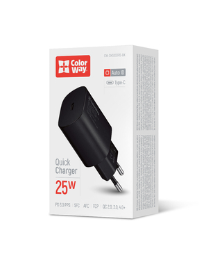 Мережевий зарядний пристрій ColorWay Power Delivery Port PPS USB Type-C (25W)  чорне (CW-CHS033PD-BK)