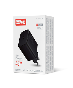 Мережевий зарядний пристрій ColorWay Power Delivery Port PPS USB Type-C (45W)  чорне (CW-CHS034PD-BK)