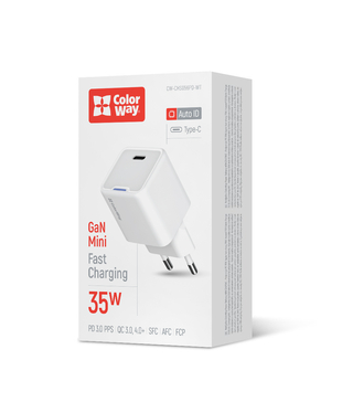 Мережевий зарядний пристрій ColorWay GaN Mini 35W PD Port PPS USB-C білий (CW-CHS056PD-WT)