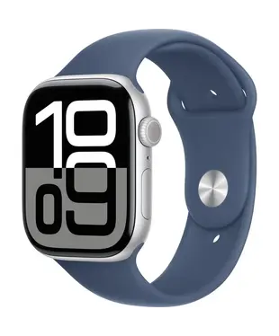 Apple Watch Series 10 GPS 46mm Silver Aluminum Case with Denim Sport Band M/L MWWM3