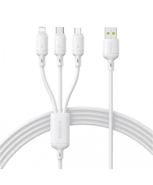 Кабель Baseus Silky One-for-Three Fast Charging USB to Micro USB+Lightning+Type-C 100W 1.5m White
